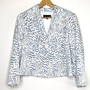 Randy Kemper Size 10 Grey White Zebra Print Blazer 3/4 Sleeve Animal Office Wear
